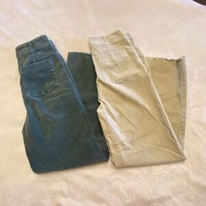 La Miel Corduroy High Waisted Wide Leg Pants Khaki Teal Small Boho 2 pair